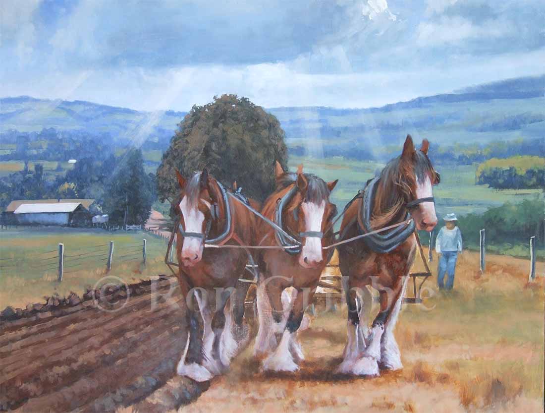 Working Horses Oil Painting